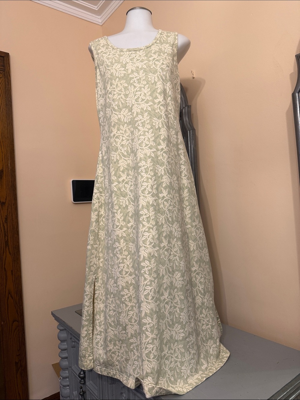 L.L. Bean Petite Small Floral Sleeveless Maxi Midi Dress Sage
